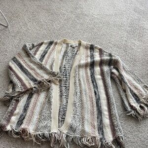 Knox Rose Multicolor Striped Fringe boho Cardigan